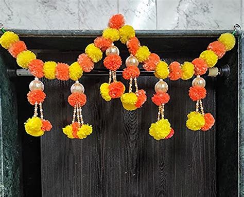 Buy Prisma Collections Marigold Fluffy Flower Garlands Toran Bandarwal ...