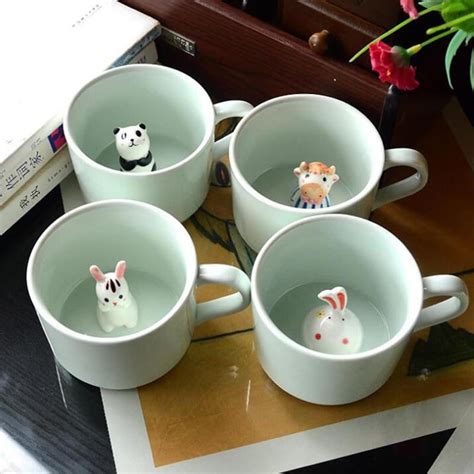 Peeking Animals Inside Mug: 9 designs Animal Ceramic Mug Cat | Etsy