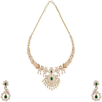 Buy KUSHAL'S Fashion Jewellery Green Gold Polished Zircon Necklace Set ...