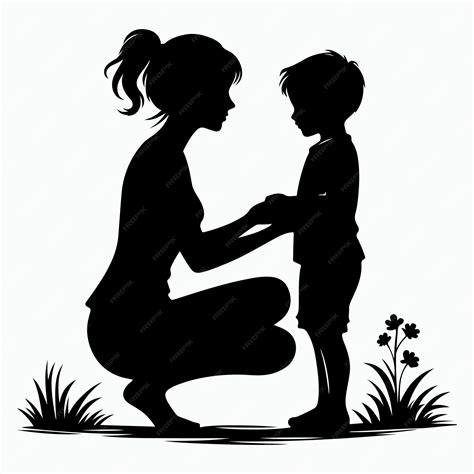 Silhouette mother and son vector | Premium AI-generated vector