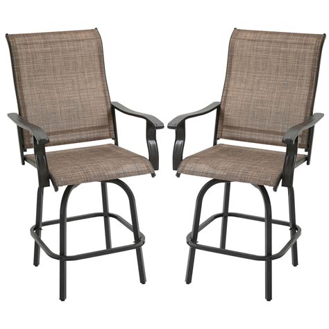 STYLISH Outsunny Set Of 2 Outdoor Swivel Bar Stools With Armrests, Bar ...
