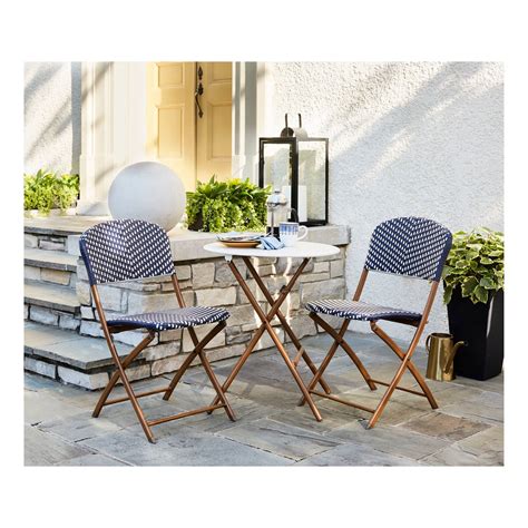 French Café 3pc Wicker Patio Folding Bistro Set - Navy (Blue)/White ...