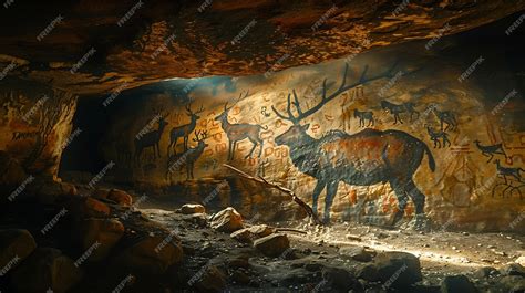 The ancient cave paintings of Lascaux with detailed depictions of ...