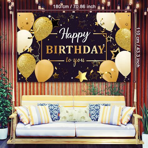 Buy Happy Birthday Party Decorations, Extra Large Fabric Black and Gold ...