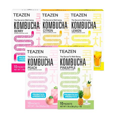 Amazon.com: TEAZEN 5 Flavors 50 Sticks Variety Pack, Kombucha Lemon ...