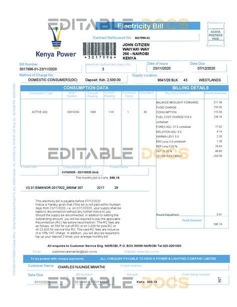 USA OEC electricity utility bill template in Word and PDF format ...