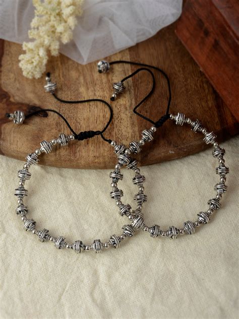 Buy Silver Plated Oxidized Black Thread Anklets for Women Online at ...