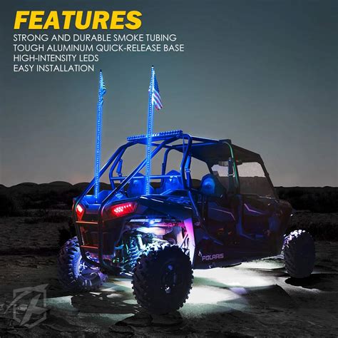 Xprite 5FT Whip Lights, Blue LED Smoked Lens Whips Safety Warning Pole ...