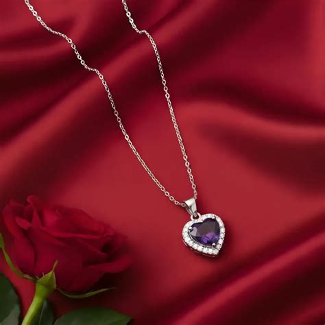 925 Sterling Silver Amethyst Heart Chain Pendant for Women | The Velvet Box