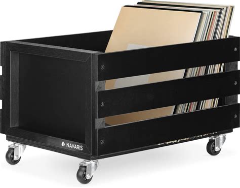 Amazon.com : Navaris Wood Record Crate with Wheels - Vinyl Album ...