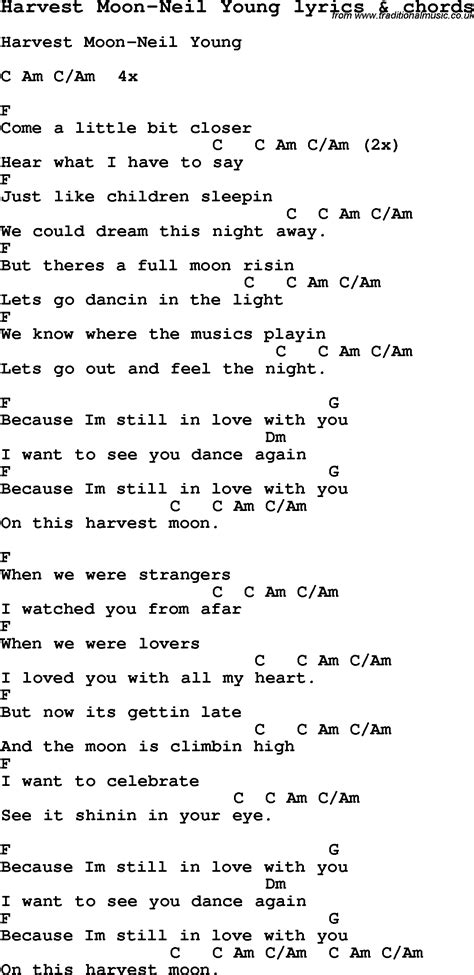 Love Song Lyrics for:Harvest Moon-Neil Young with chords.