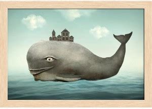 Whale In The Ocean With Some Houses In His Back Paper Print - Abstract ...