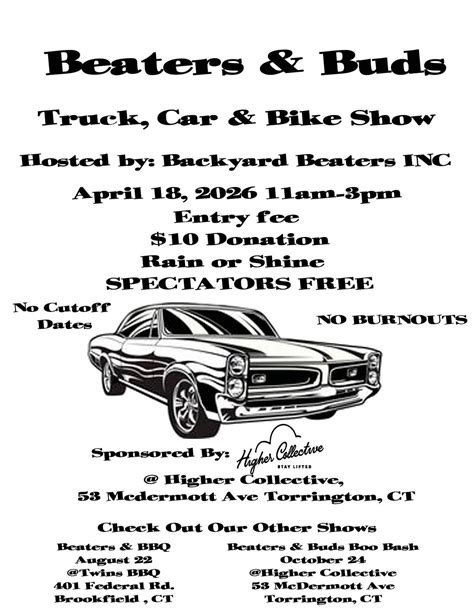 BEATERS & BUDS Truck, Car, Bike Show, 53 McDermott Ave, Torrington, CT ...