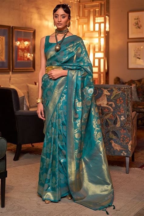 Buy Teal Blue Kanjivaram Saree 81385 Online | Karagiri