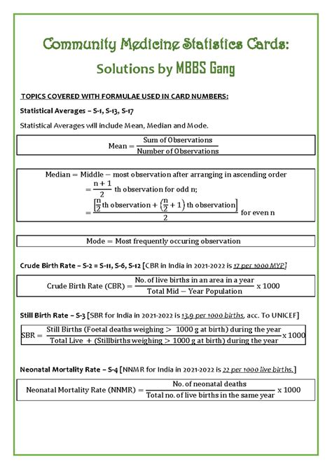 Community Medicine Statistics Cards - Community Medicine Statistics ...
