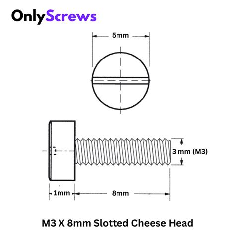 M3 X 8mm Slotted CHHD SS 304 Screw (Dia. 3mm, Length 8mm) – OnlyScrews