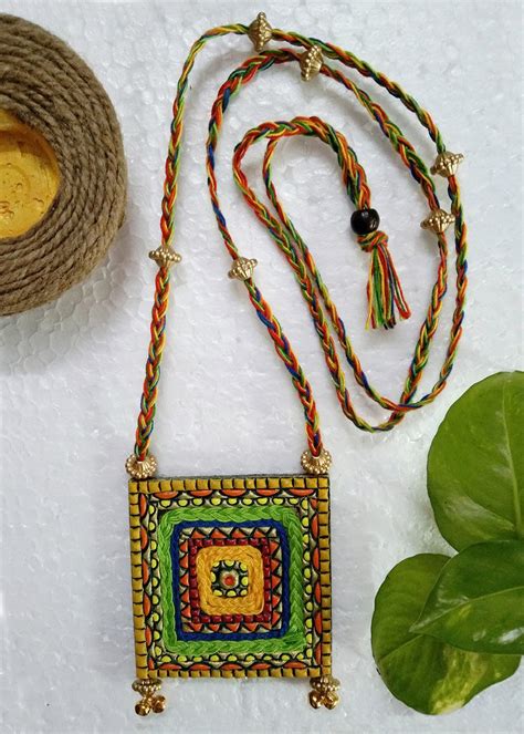 Get Green & Blue threadwork Detail Yellow Ethnic Necklace at ₹ 790 ...