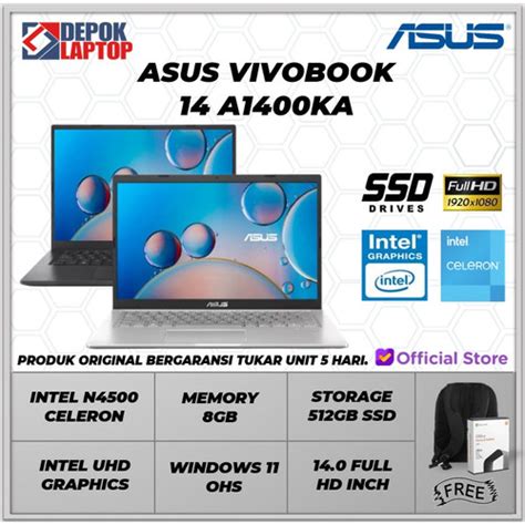 Promo Asus Vivobook 14 A1400KA N4500 8GB 512GB Win 11 OHS 14.0'' Full ...