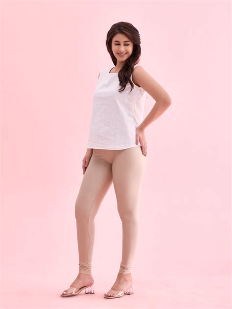 Light Gold Nylon Stretch Shimmer Churidar – Go Colors India