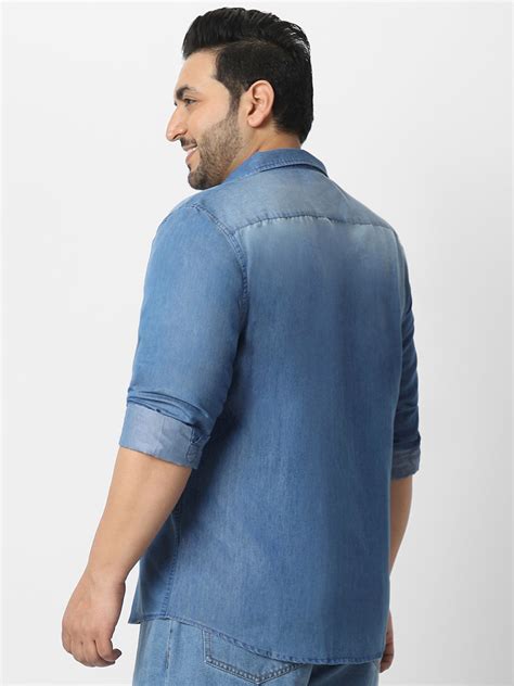 Plus Men's Light Blue Full Sleeve Regular Fit Casual Denim Shirt ...