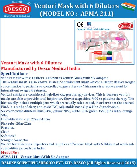 Venturi Mask with 6 Diluters Manufacturers, Exporters & Suppliers India