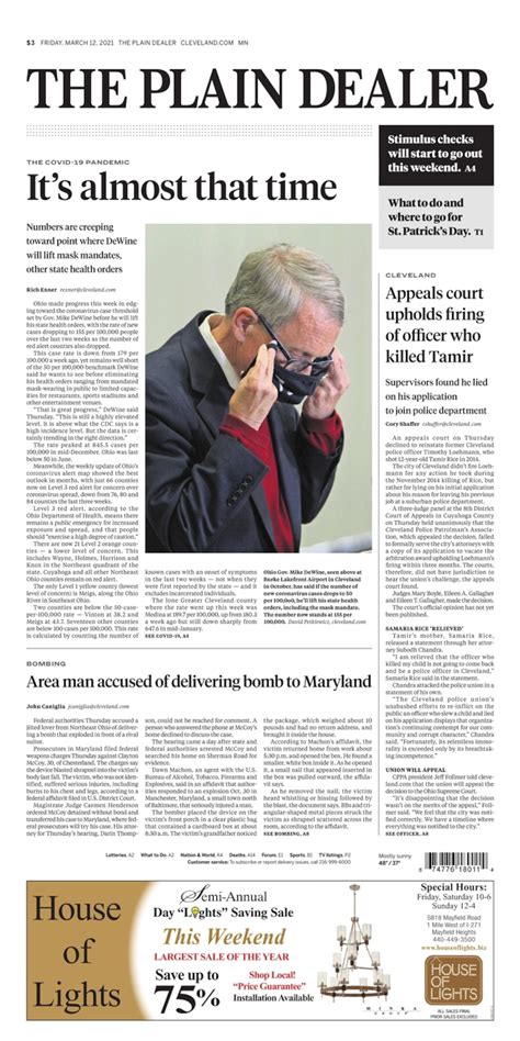 The Plain Dealer's front page for March 12, 2021 - cleveland.com
