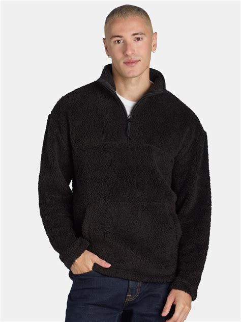 No Boundaries Men's & Big Men's Faux Shearling High Pile Fleece Quarter ...