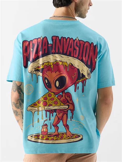 Buy AI Aliens: Pizza Invasion Men Oversized Tshirt Online