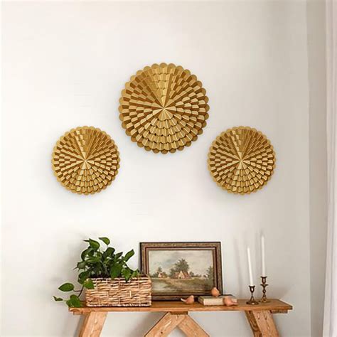 Floral Chakra Art Wall Decor Set of 3 (Gold) – Nilkamal Homes