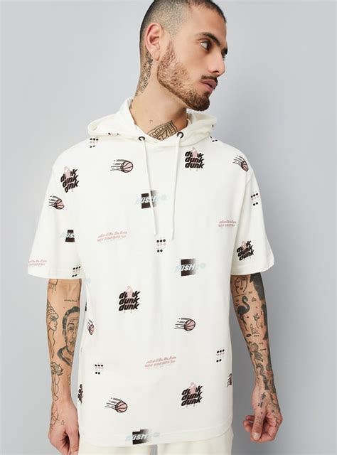Buy Men Boxy Fit Printed Hooded T-shirt Online at just Rs. 799.0 ...