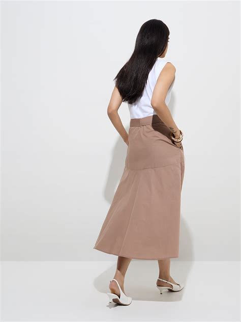 Buy Wardrobe Ivory Colour-Blocked Cotton A-Line Dress with Belt from ...