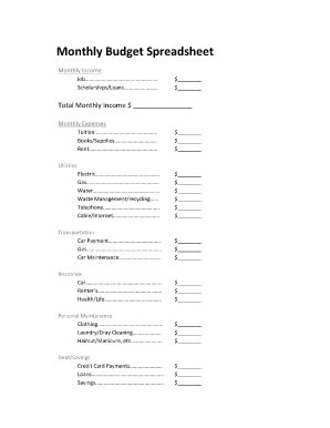 18 Printable Monthly Budget Template Forms - Fillable Samples in PDF ...
