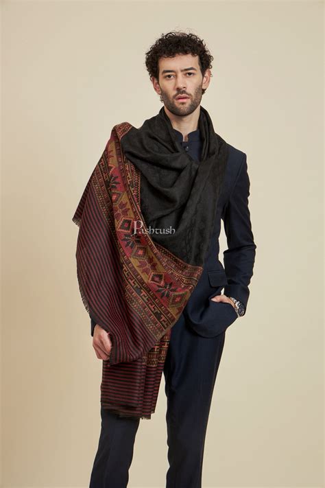 Pashtush Mens Extra Fine Wool Stole, Design, Black – Pashtush Shawl Store