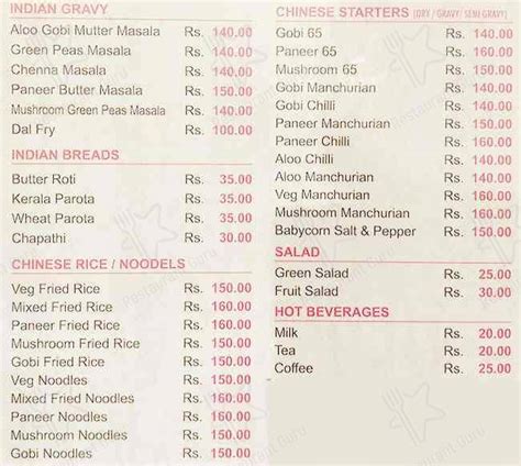 Menu at Hotel Veg Bhavan, Chennai