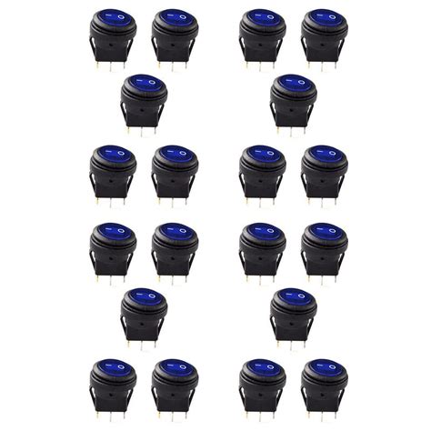 20 Pcs 12V 20A Waterproof Round On/Off Rocker Switch Car Auto Boat SPST ...