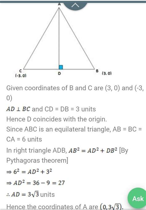 ABC is an equilateral triangle the coordinates of vertices B and C are ...
