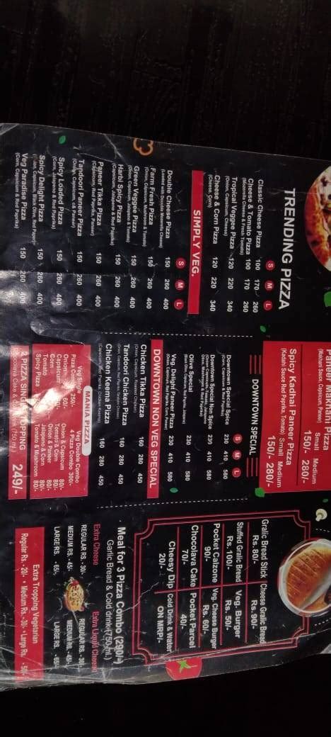 Menu at Downtown pizza, Banda