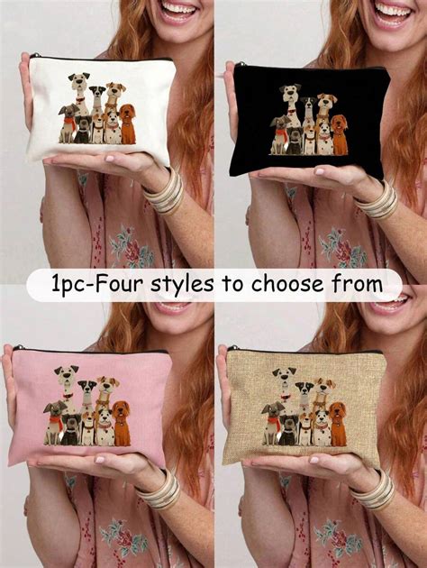Cosmetic Bag With Cute Scarf Puppy Print, Multifunctional Reusable ...