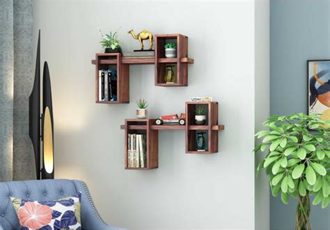 Buy Bea Wooden Wall Shelves (Teak Finish) Online at Best Prices | Urbanwood
