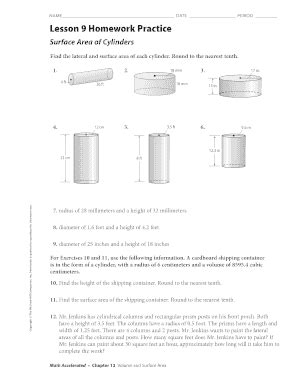 Lesson 9 Homework Practice Surface Area Of Cylinders - Fill and Sign ...