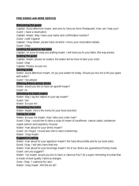 Image result for American Table Service Script