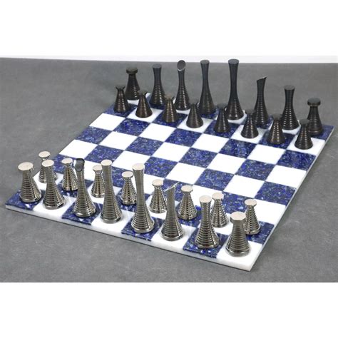 15'' Borderless Lapis Blue Marble Stone Luxury Chess Board