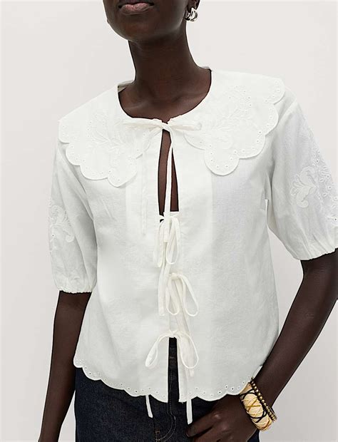 Buy Pure Cotton Embroidered Collared Blouse at Marks & Spencer