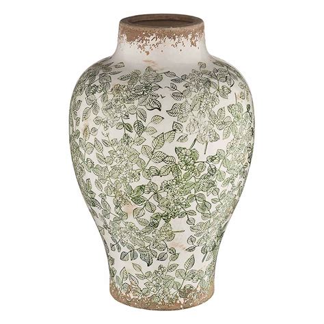 Green Floral Ceramic Vase, 14.3"