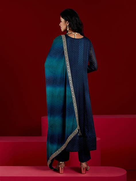 Buy Libas Art Blue Printed Chiffon Anarkali Suit With Dupatta Online at ...