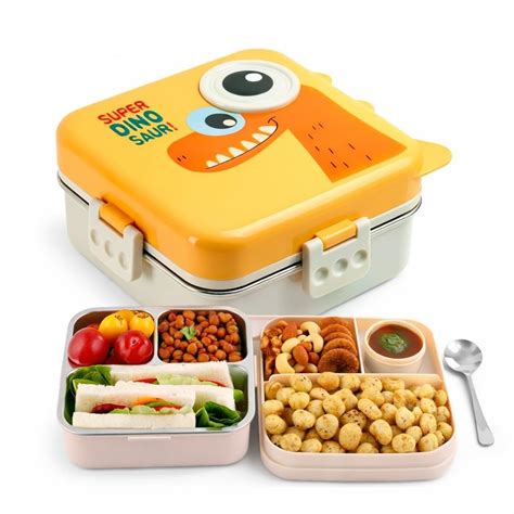 Buy TEC TAVAKKAL Super Dinosaur Yellow Kids Lunch Box – Stainless Steel ...
