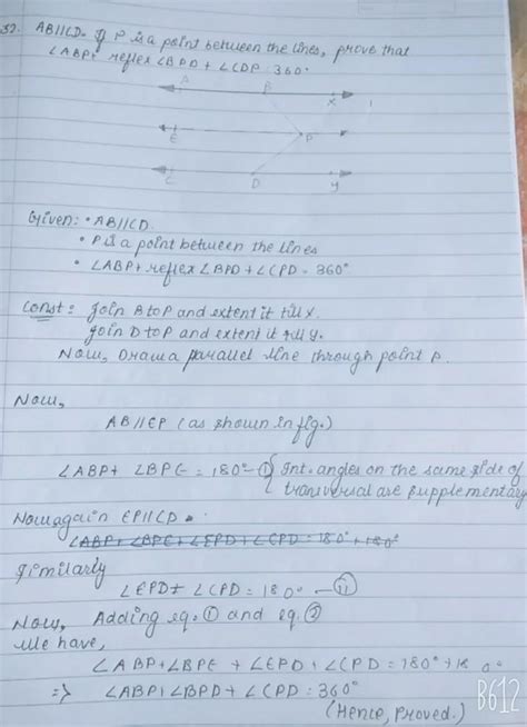 AB parallel to CD and P is any point shown in the figure . prove that ...