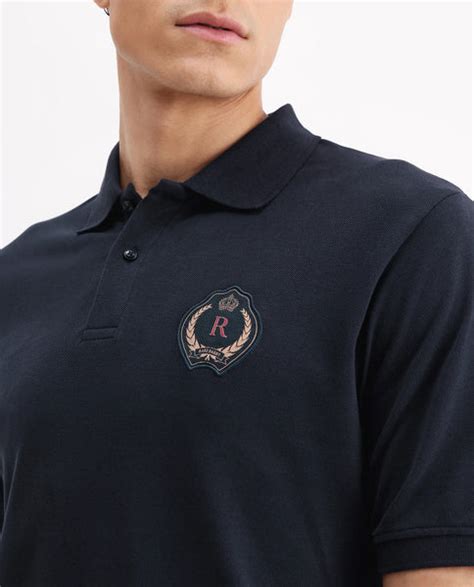 Rare Rabbit Men's Dariol Navy Cotton Plain Regular Fit Half Sleeve Pol