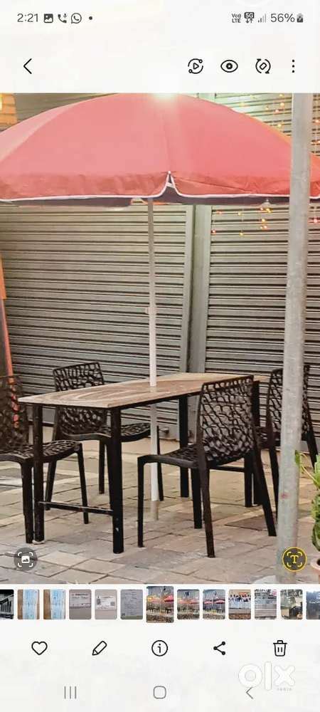 Hotel show Umberella,,, 2 umbrella tables 8 person dining in, 10 chair ...