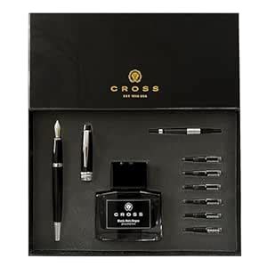 Cross Bailey Black Lacquer Fountain Pen w/Chrome Appointments Gift Set ...